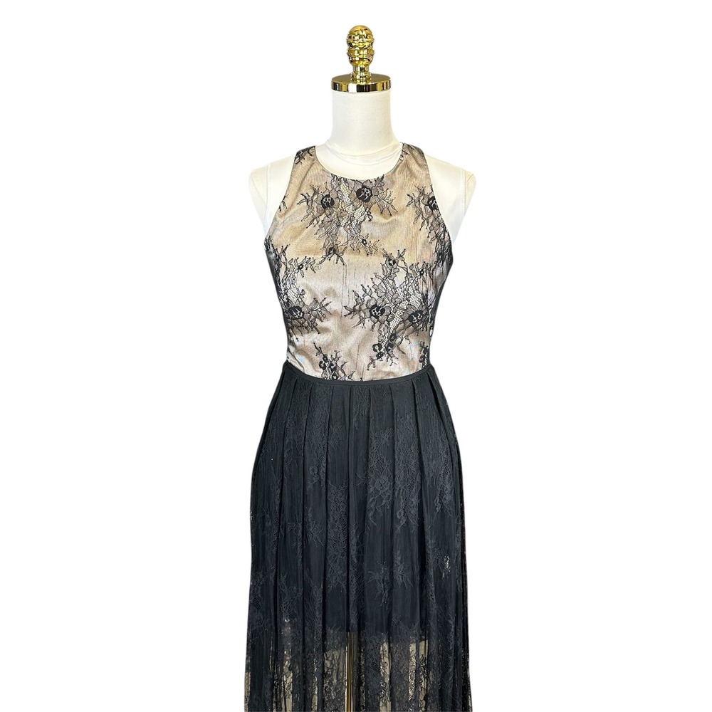 JS Collection Black Lace Maxi Dress‎ Sheer Skirt High Slit Racerback Cutout Gown - Picture 4 of 10